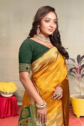Image of C J Enterprise Women's Pure Kanjivaram Silk Saree Paithani Soft Wedding Sarees With Blouse Piece (Chand paithani)