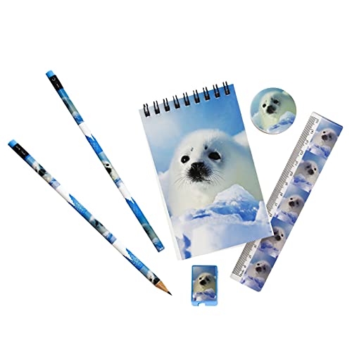 Wild Stationery Set - Baby Seal School Stationary Sets from Deluxebase. School Supplies Include 2 Pencils, Pencil Eraser, Pencil Sharpener, Ruler, and Cute Notebook. Stationary Supplies Gifts for Kids - Image 3