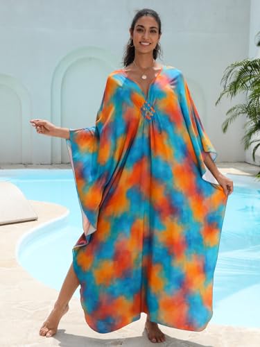 Image of KEYLORTING Plus Size Kaftan Dress Women, African Moo Moo Print Caftan, Batwing Dress, Beach Cover Up for Party and Loungewear