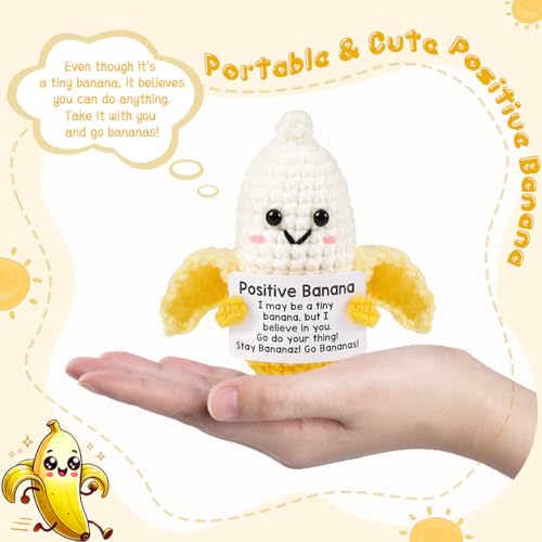 Royid Positive Banana Crochet Doll Banana Gifts - Birthday Gift for Best Friend, Teacher, Coworker, Nurse, Sister, Mom, Dad - Handmade Emotional Support Crochet Gift for Women, Men