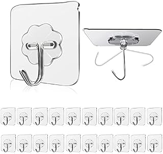 Wall Hooks 33lbs/15Kg(Max) Transparent Reusable Seamless Hooks for Hanging,Waterproof Oilproof Bathroom Kitchen Heavy Duty Adhesive Hooks,Coat Hooks, Utility Towel Bath Ceiling Hooks (20Pack)