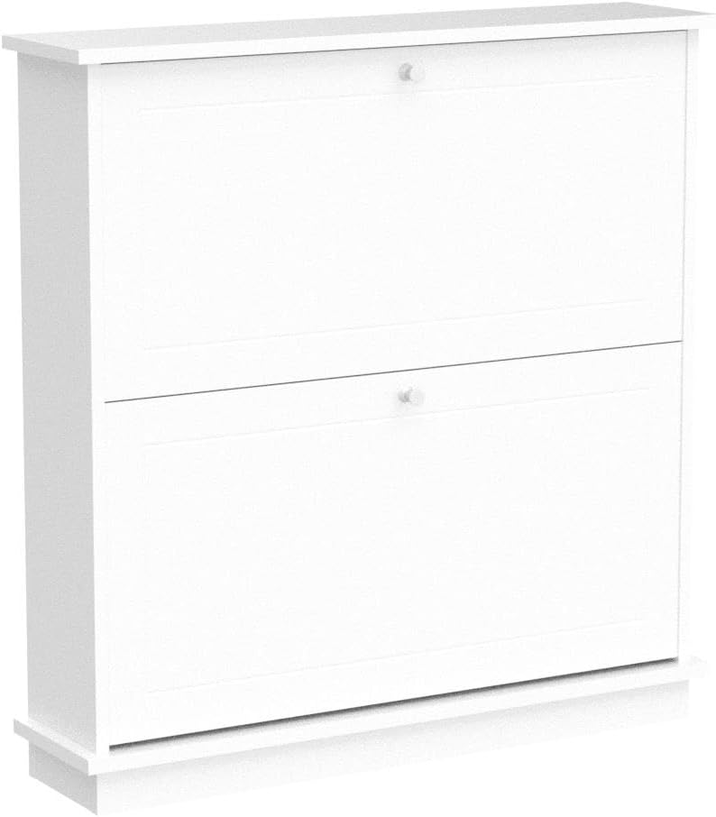 Haotian Shoe Cabinet with 2 Flip-Drawers, Freestanding Shoe Rack, Narrow Shoe Organiazer, Freestanding Shoe Rack, White, FSR99-W, 7.1" D x 29.9" W x 30.7" H, FSR99-W