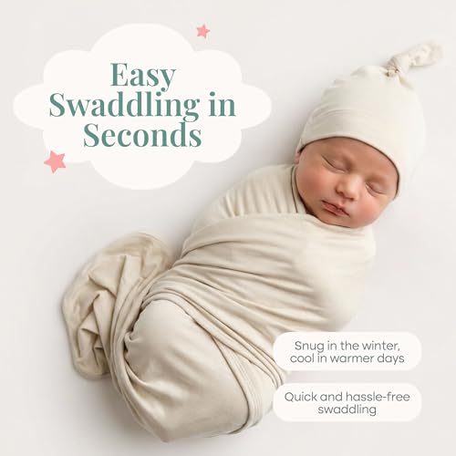 Image of Caden Lane Baby Swaddle & Receiving Blanket, Soft, Breathable & Temperature-Regulating Bamboo Viscose Fabric for Swaddling Newborns, Gender Neutral Infant Blanket for Boys & Girls, Oat Beige