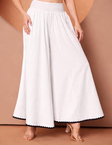 Image of KZULLY | Palazzo for Women | Solid & Printed | Stylish Wide-Leg | Comfortable Elastic Waist Bottomwear
