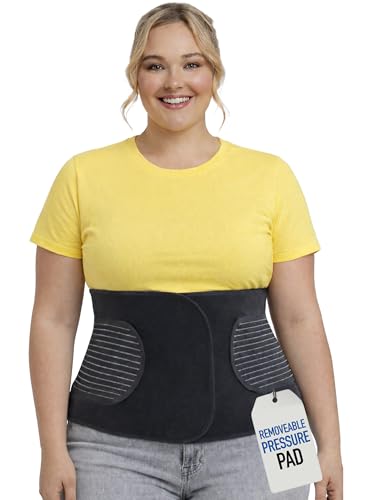 Hernia Belt for Men or Women - Plus Size Abdominal Binder Post Surgery Tummy Tuck Support Belts for Umbilical Hernias, Inguinal, Navel Belly Hernias, Hysterectomy, Postpartum Stomach Pad (Large/XL)