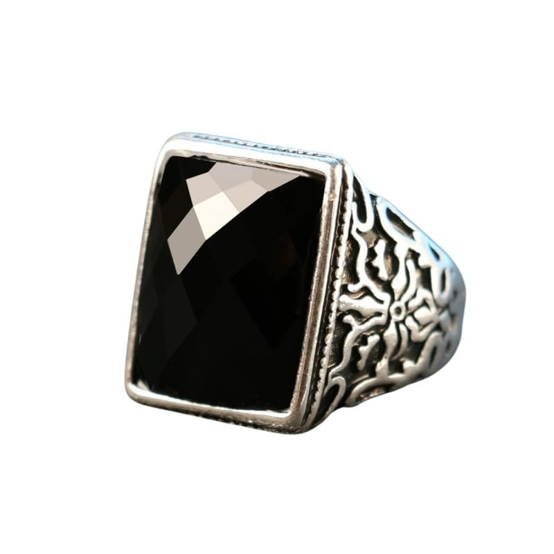 Black Ring Fashion Simple Carved Antique Silver Retro Large Ring for Men-image-38