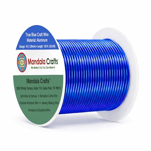 Image of Mandala Crafts 16 Gauge True Blue Anodized Aluminum Craft Wire, 100 FT | Colored, Flexible, Bendable, for Bonsai, Armature, Sculpting, Wire Wrapping, Jewelry Making, Weather & Tarnish Resistant