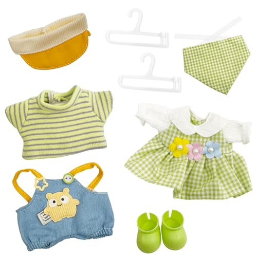 Ropa para muñeca de 17 cm, 8 Piezas de Ropa de Cuadros Verdes con Zapatos, 2 Juegos de Accesorios para muñeca de Peluche, niño y niña (sin muñeca)
