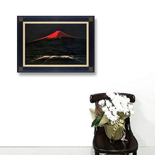 Amazon.co.jp: 渡辺ムサシ『赤富士(M20号)』油彩画 風景画 富士山 夜景