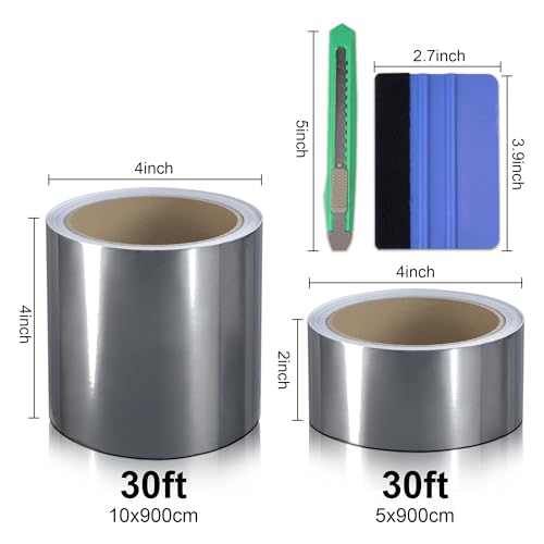 Image of Lypumso Gloss Silver Chrome Vinyl Tape, Vinyl Detailing DIY Wrap Tape with Tool Kit Air-Release Adhesive DIY Car Door Sill Window Trim Edge Guard Protective (2in x 30ft)