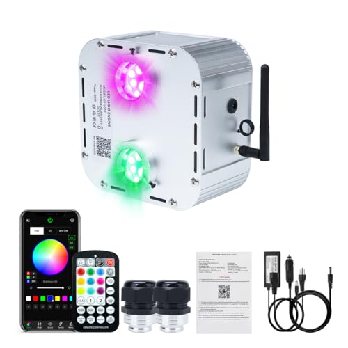 Image of AKEPO 32W Dual-Head Dual Color Twinkle Car Home Fiber Optic Light Engine, Twinkle + Same or Different Color+APP Control + Music Activated+28-Key Remote for Headliner Light Kit