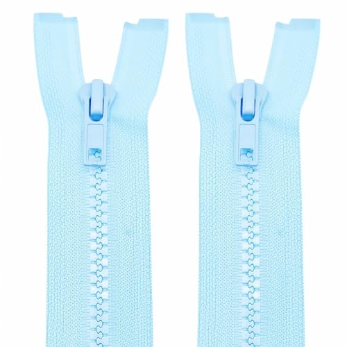 Image of MebuZip 2PCS #5 16 Inch Separating Jacket Zippers Resin Zipper Molded Plastic Zippers Bulk for Sewing Coat Jackets Clothes (Light Blue)