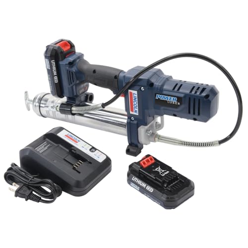 Image of Lincoln 1264 PowerLuber 12 Volt Battery Powered Grease Gun with 30 inch Hose for Automotive, Agricultural, and Industrial Equipment, 8,000 PSI, Trigger-operated, Single Speed, (2) Lithium-Ion Battery Pack