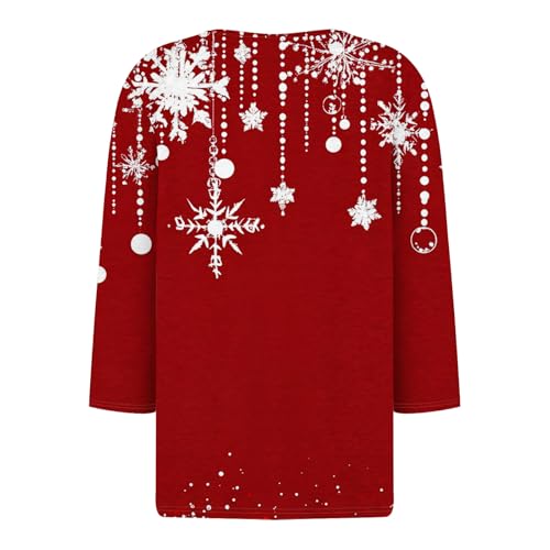 Image of Women Christmas Shirt 3 /4 Length Sleeve Henley Tops Xmas Outfits