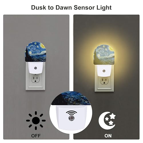 Image of Starry Night Night Light Plug into Wall, Impressionist Oil Painting Dusk to Dawn Night Light Plug in,0.5w Energy Saving Sleep Friendly NightLight for Kids Boys Girls Home Decor