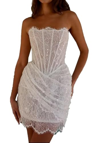 Short Wedding Dresses for Bride 2026 Lace Appliques Strapless Corset Pleats Ivory Mini Bridal Dress...