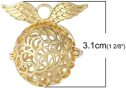 1 Wish Box with Wings Charm Filigree Locket Round Copper Gold Plated (1C-33)