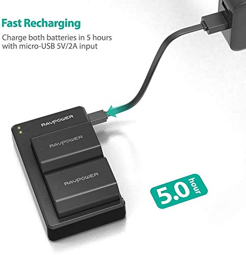 NP-FZ100 RAVPower [Upgraded] Camera Batteries Charger Set for Firmware 2.0 Sony Alpha A7 III Battery A7R III A9 Alpha 9 A7R3 a6600 a7R IV Alpha a9 II Alpha 9R A9R Alpha 9S (2-Pack, 2040mAh) - Thumbnail 5