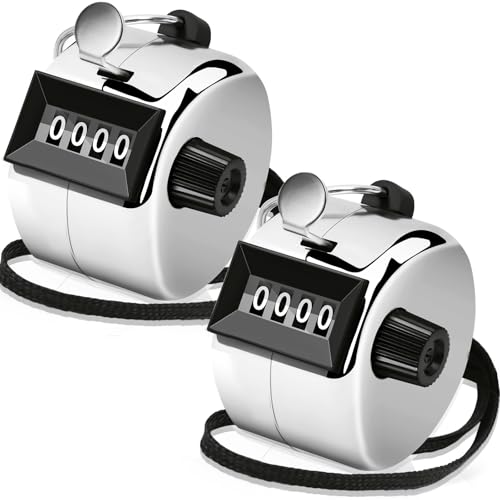 Decymis 2 Pack Clicker Counter, Metal Hand Tally Counter Clicker, 4 Digit Mechanical Palm Click Counter for Counting Numbers, Coaching, Sports Events
