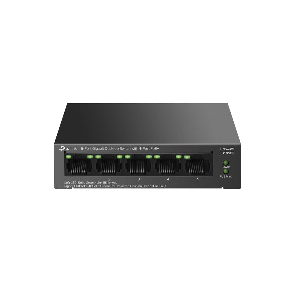 5-Port Gigabit Desktop Ethernet Switch, 4-Port PoE+, 65W Budget, Metal Case, Plug & Play, Auto Recovery, Black, LS105GP, for IP Surveillance Compatible with TP-Link-image-33