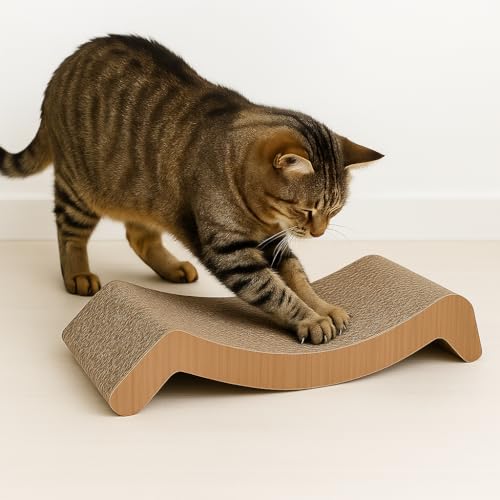 Tiragraffi per gatti – Flamingo Wiski Marrone – 44,5x20,5x8 cm – con erba gatta – doppio lato – cartone riciclabile