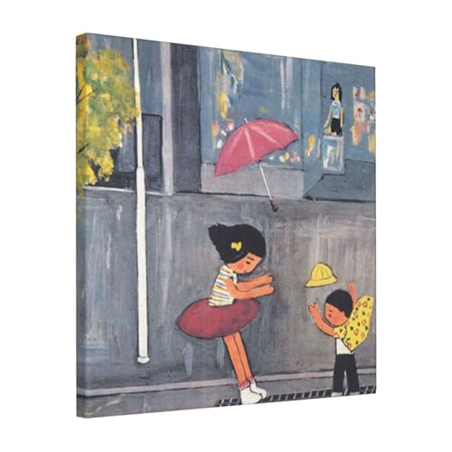 絵画 フレーム装飾画 谷内六郎 地下鉄の通る風 キャンバスアート アートパネル 壁画 壁掛け 絵 モダンアート 版画 壁飾り 世界の名画 ポスター 40x40cm