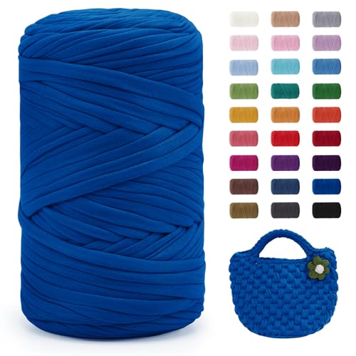 Uiopa Royal Blue T-Shirt Yarn, 400g/120m Elastic Fabric Crochet Cloth T Shirt Yarn