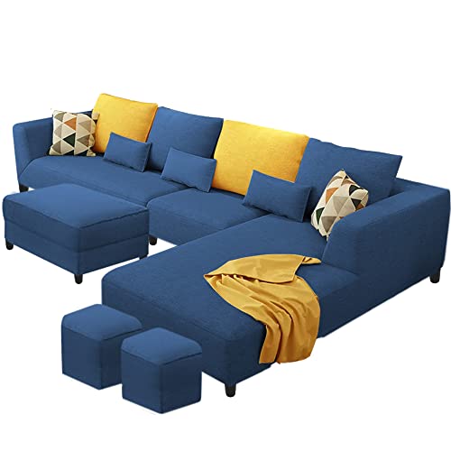 Image of Galib RHS 8 Seater L Shape Sofa Set for Living Room (Blue Fabric)