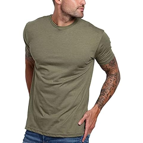 INTO THE AM Premium Men's Fitted Crew Neck Plain Essential Tees - Modern Fit Fresh Classic Short Sleeve T-Shirts for Men (Olive Green, Large) Cover