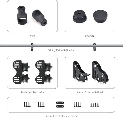 Kit binario scorrevole adjuble, binario in metallo nero e rullo da pavimento per biblioteca, loft e uso domestico, sistema retrattile 100-600 cm (scala non inclusa) - Design salvaspazio