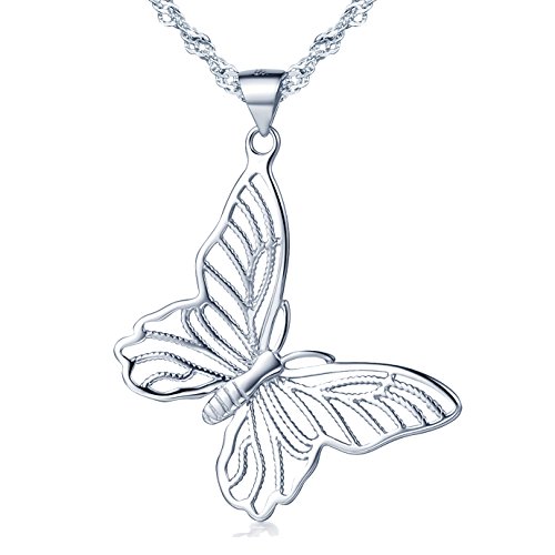 Yumilok pendentif collier en 925 argent le papillon ciselé élégant à la mode pour femme fille couleur d'argent, Argent sterling, sans_pierre, Argent...