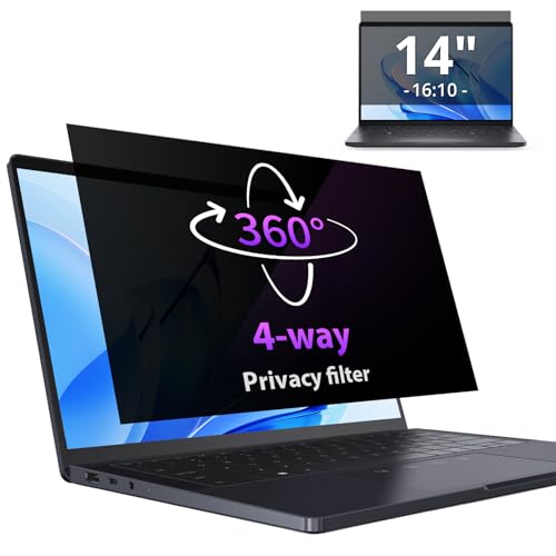 Protezione della privacy a 360° e completa riservatezza: la nostra pellicola protettiva per la privacy a 360° offre una privacy completa. Solo la parte anteriore dello schermo è visibile, mentre i lati superiore, inferiore, sinistro e destro sono perfettamente protetti da occhi indiscreti. Questa pellicola protettiva per laptop da 14 pollici è la soluzione ideale per mantenere la privacy in luoghi pubblici come uffici, caffè, treni, aeroporti, ecc.
