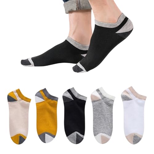 Image of MOMISY Men's Premium Cotton Cushion Ankle length Socks, (Multicolor) Pack of 5 (Free Size)