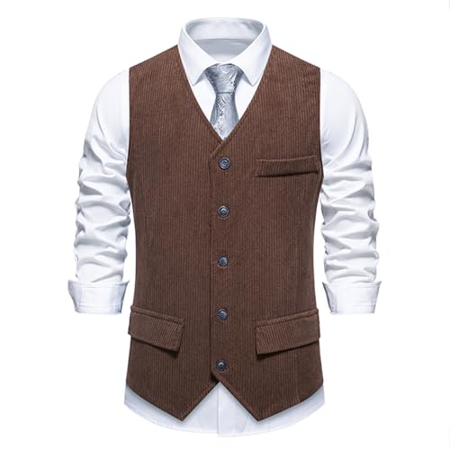 Mens Suit Vests Corduroy Business Casual Dress Formal Vest Vintage Tweed Western Slim Fit Waistcoats Jacquard Vests