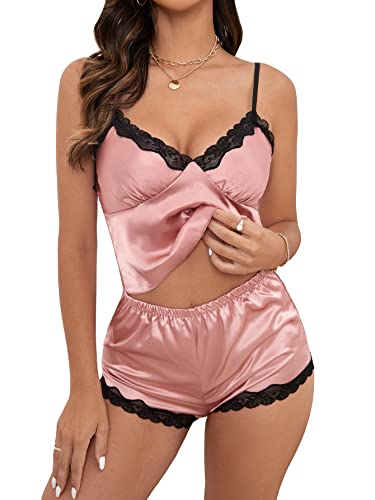 SOLY-HUX-Womens-Lace-Trim-Satin-Sleepwear-Cami-Top-and-Shorts-Lounge-Pajama-Set SOLY-HUX-Womens-Lace-Trim-Satin-Sleepwear-Cami-Top-and-Shorts-Lounge-Pajama-Set