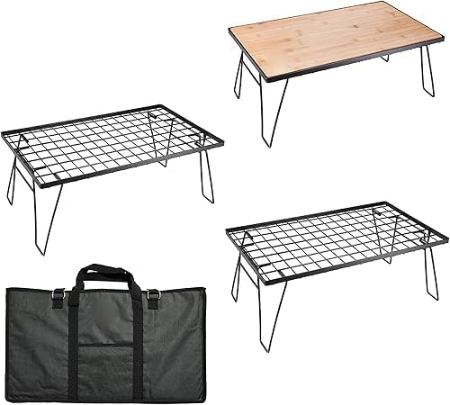 フィールドラック 折り畳み 黒メッキスチール製 4天 竹天板 フィールド