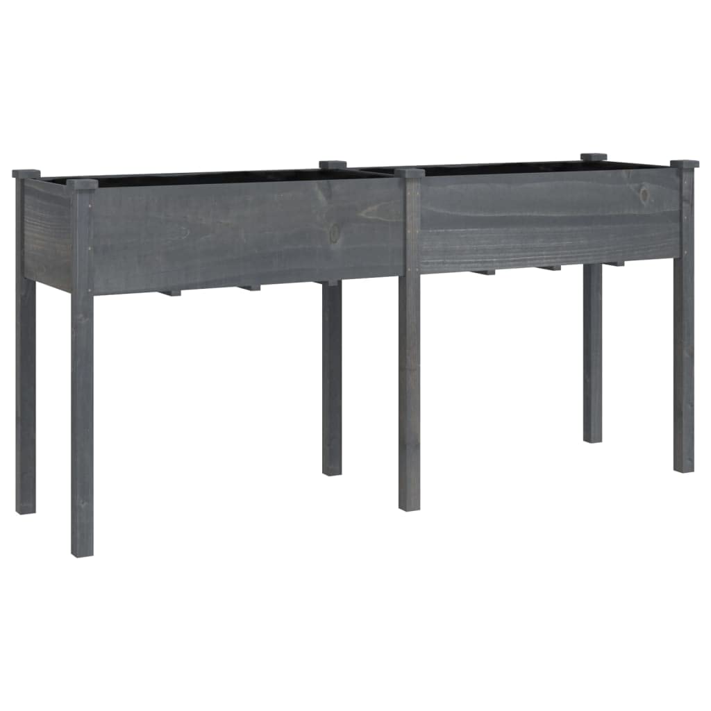VIDAXL Garden Planter with Liner 161x45x76cm Grey Solid Fir Wood
