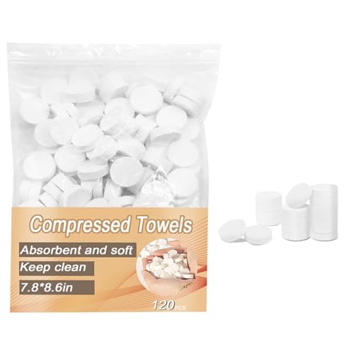 120 toallas comprimidas, mini tabletas, desechables, portátiles, toallas faciales para viajes, camping, senderismo, deportes, salón de belleza, viajes de negocios, hogar, toallitas de mano para