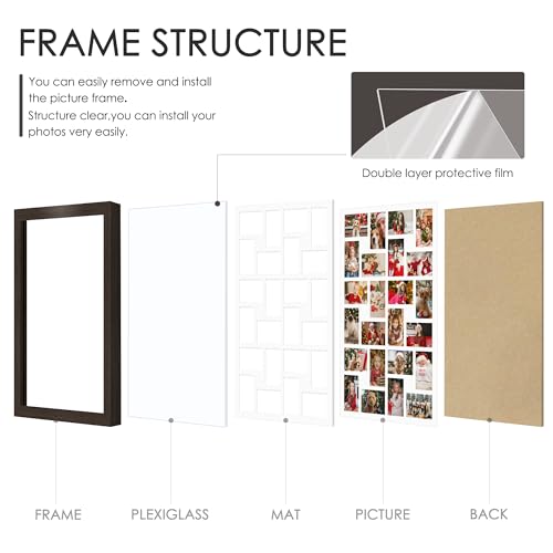 Image of DUENPY 22x32 Collage Picture Frame 4x6 Picture Frames Collage Wall Decor Displays twenty four 4x6 inch Photos Available Horizontal Wall Mounting Display and Vertical Walnut