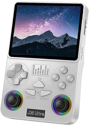Image of J36 Ultra Handheld Retro Game Console, White, Dual RGB Joysticks, D-Pad, Portable Gaming Player Multicolour as per Availability