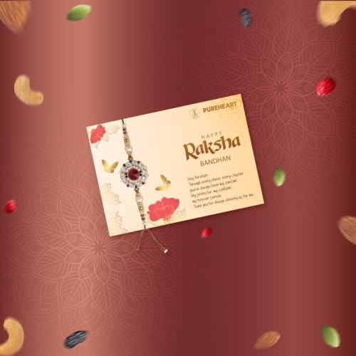 Image of PUREHEART Rakhi Gift Hamper Cherokee Trail Mix, Sweet & Salt Nutmix (454g, each), Dark Chocolate with Rakhi for Brother, Gift Card, Pooja Rice, Kumkum