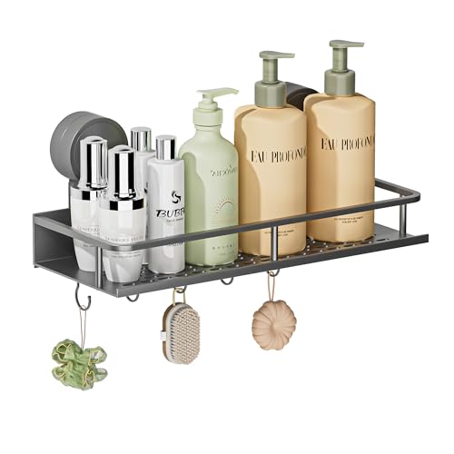 Wisfame Étagère de Douche Ventouse sans Perçage,Rangement Douch avec Crochets,Capacité de Charge 10kg,Imperméable et Antirouille,Rangement Salle de Bain...
