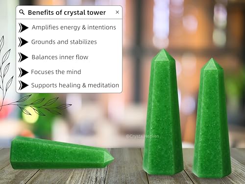 Image of Crystal Heaven Certified Green Strawberry Quartz Crystal Tower Obelisk Point For Chakra, Healing And Balancing - Aaa Grade Original Certified Gemstone Agate For Reiki Meditation Yoga Spiritual (3-4 Inches)