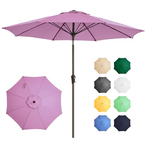 Ayge 9FT Large Outdoor Patio Umbrella Market Table Umbrella-UV Resistant, Easy Push Button Tilt and Crank, 8 Sturdy Fiberglass Ribs Heavy-Duty Pool Umbrella for Deck, Backyard,Garden,Purple