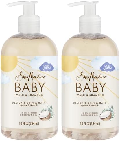 Shea Moisture Baby Essentials, 100% Virgin Coconut Oil Baby Body Wash & Shampoo, Skin Care for Newborn Baby and Kids, Pack of 2 -13 Fl Oz