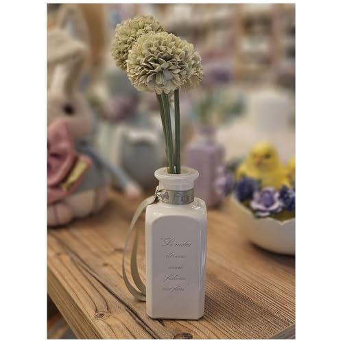 Fiori di Lena Botella de vidrio con flores de dalia aroma vainilla 4x4xH10,5 cm 6 variantes (1ud) Avorio/Verde