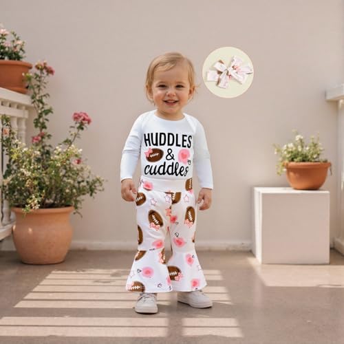 Newborn Baby Girl Football Outfit Huddles and Cuddles Long Sleeve Romper Flare Pants Headband Set 3Pcs Cute Fall Clothes2