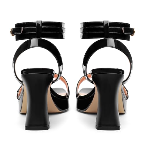 Women's Platform Chunky Heels Ankle Strap Open Square Toe Block Heeled Sandals Wedding Prom Pumps Heels 3.35 Inches4