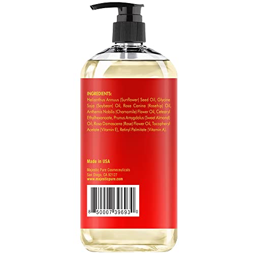 Majestic Pure Rose Massage Oil - Hydrating, Calming, Warming, Relaxing & Rejuvenating Body Oil - Therapeutic Grade, Made With Natural Oils - Skin Care For Men And Women - Made In Usa - 8 Fl Oz #TOP1