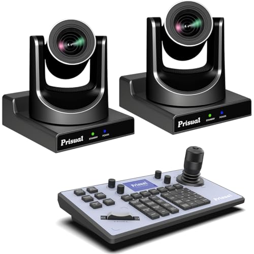 Image of Prisual NDI PTZ Camera System Gen 5, NDI 6 & NDI HX3 Certified, 20X Optical Zoom, AI Auto Tracking, PoE HDMI SDI Bundle PTZ for Church Worship, PTZ Controller, (NDI PTZ Bundle TEM-20N PROx2+TEM-JOY1)